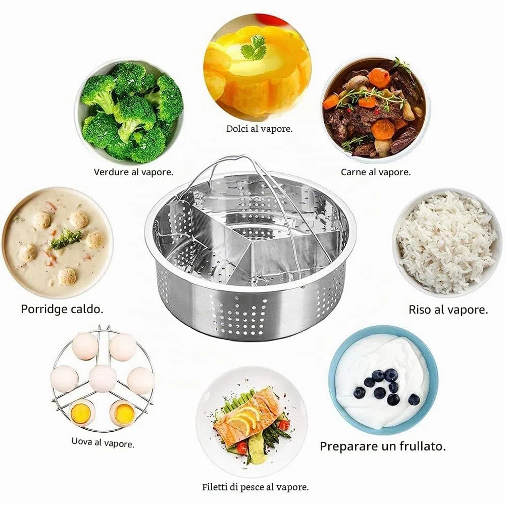 Set Cestelli Vapore, 3 Pezzi Accessori Pentola Pressione, Include Cestello Cottura Vapore, Cestello Cottura Vapore Uova, Divisore, per Pentola a Pressione Istantanea da 5,6,8 Qt 4/5/6 Litri
