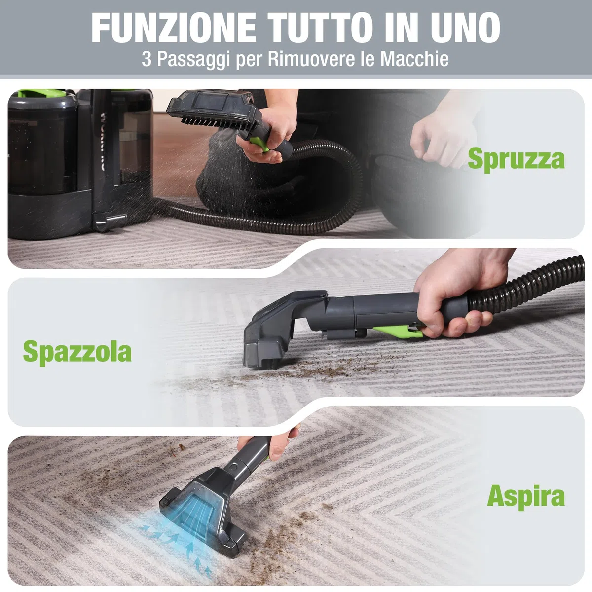 WORKPRO Lavatappeti Portatile 450W, Lava Tappezzeria, Pulitore Tappezzeria, Ideale per Pulisci Scale, Divano, Sedili Auto, Moquette e Tappeti, lava Divani