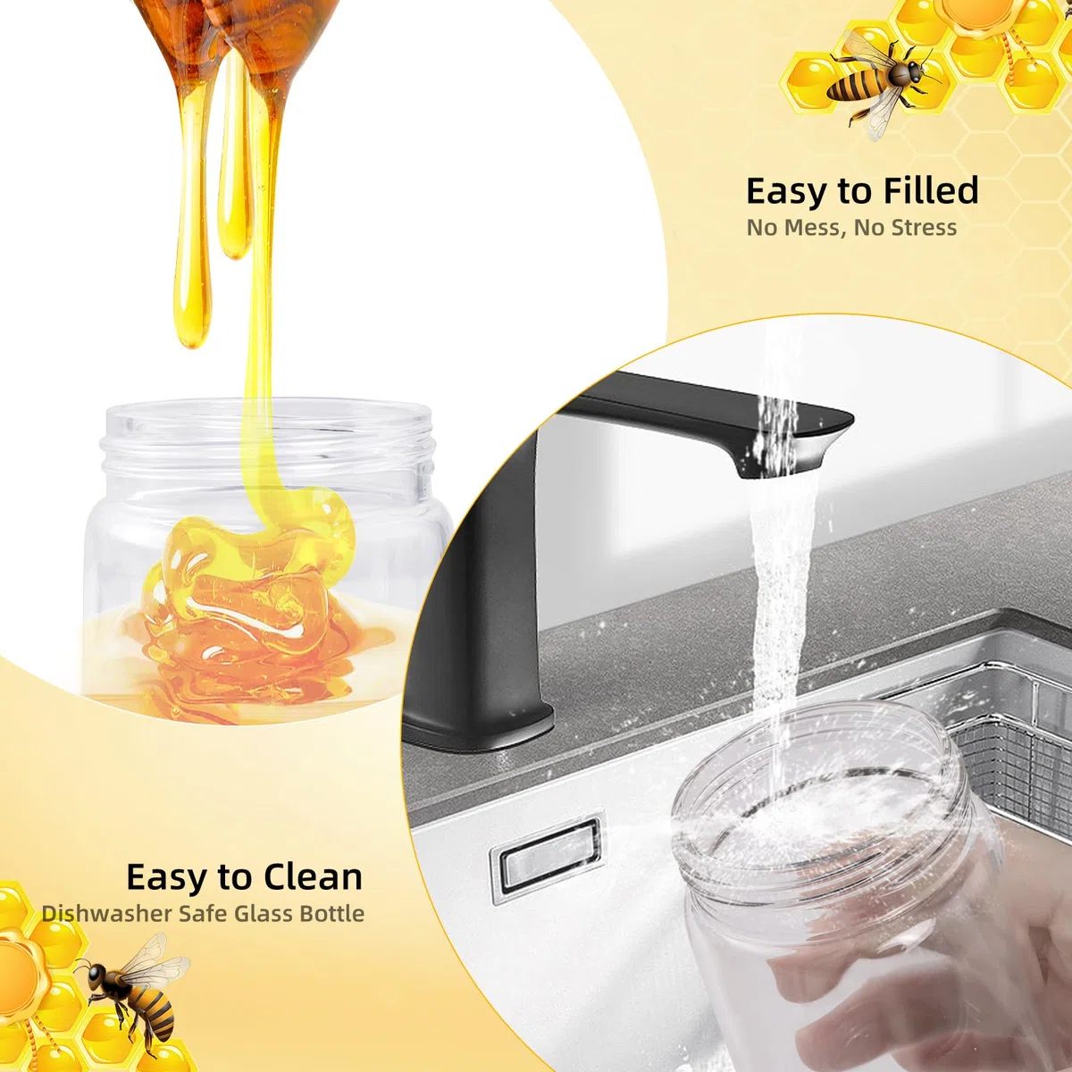 Dispenser Di Miele In Vetro 300 Ml: Antigoccia Dosatore Miele Con Manico - Ideale Per Mieles E Sciroppo, Salsa Di Soia, Altri Liquidi, Accessori Da Cucina