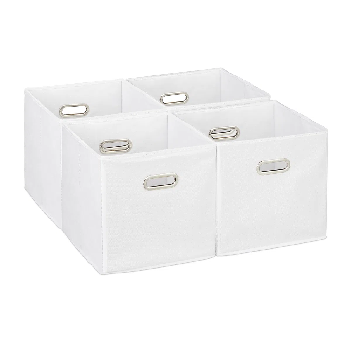 Relaxdays Scatola Portaoggetti, Set 4 Box Cubo da Scaffale HLP 30 x 30 x 30 cm, Portagiochi Pieghevole in Stoffa, Bianco