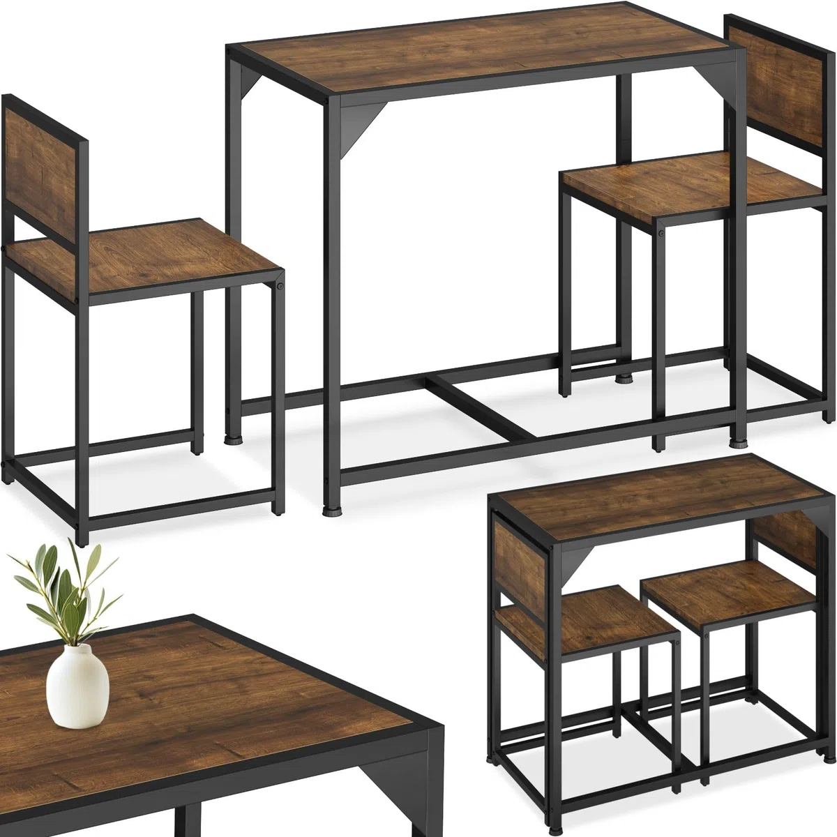 tectake 800975 Salottino Milton, Sedie con cappucci in plastica per non graffiare il pavimento, Tavolo con piedi in plastica regolabili in altezza (industriale scuro)