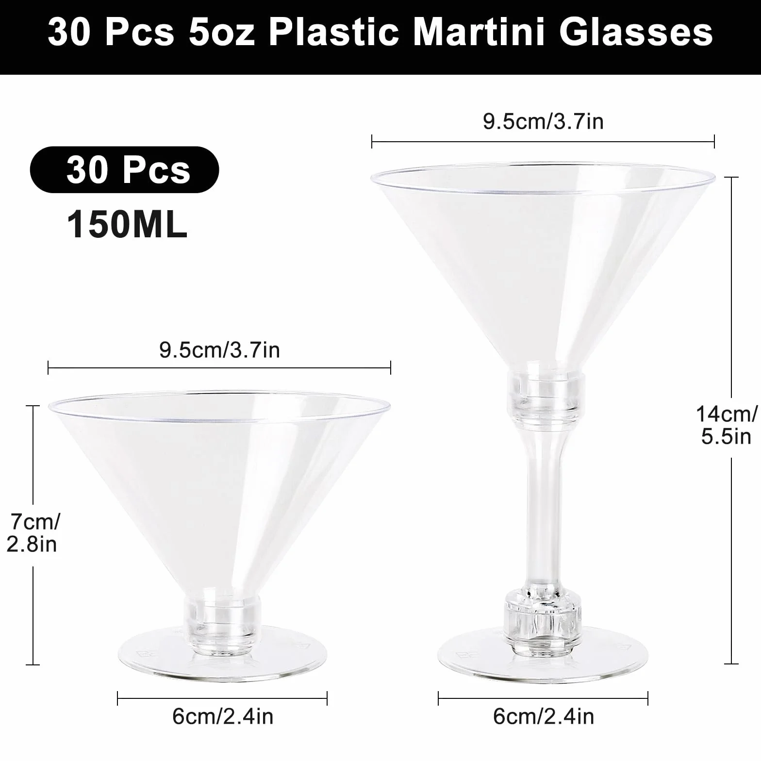 30 Pezzi Bicchieri da Martini in Plastica, 150ml/5oz Riutilizzabili Bicchieri da Margarita, Bicchiere Martini Trasparente, Bicchieri Margarita Cocktail per Compleanni, Matrimoni, Feste