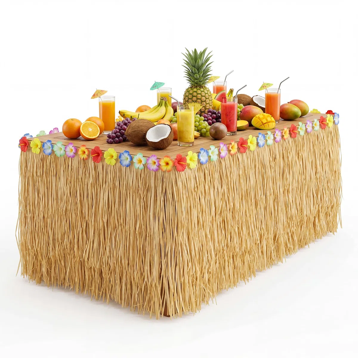 Gonna da Tavolo Hawaiana, Tovaglia Decorativa per Feste Hawaiane Impermeabile 276 x 75 cm, Decorazioni Fai-da-Te per Feste Tropicali Estive, la Spiaggia Hawaiana e i Compleanni in Giardino