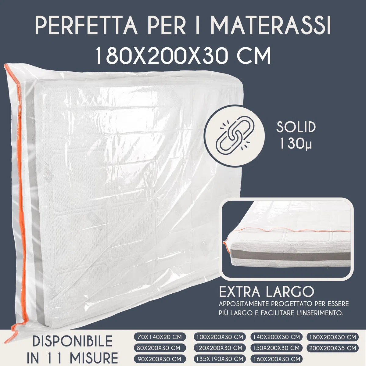 Custodia Materasso Matrimoniale in Plastica - Sacco 180x200 cm (Spessore 30 cm) - Proteggi e Celofan per Coperture - Perfetto per Conservazione, Trasloco - Con Pratica Cerniera