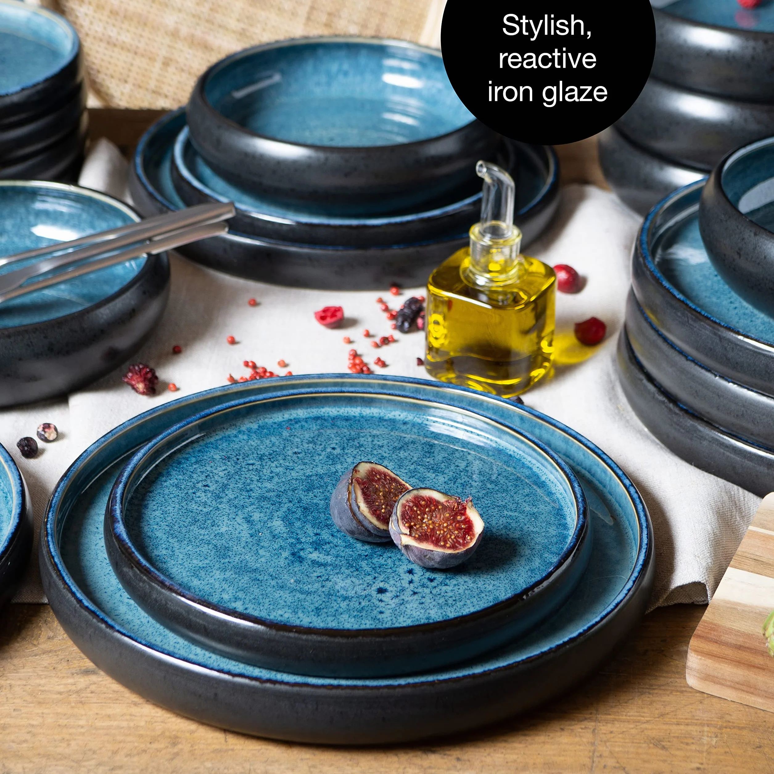 Moritz & Moritz SOLID - Set di stoviglie in gres porcellanato, 12 pezzi, 4 persone, 4 piatti da cena, piccoli piatti, grandi ciotole