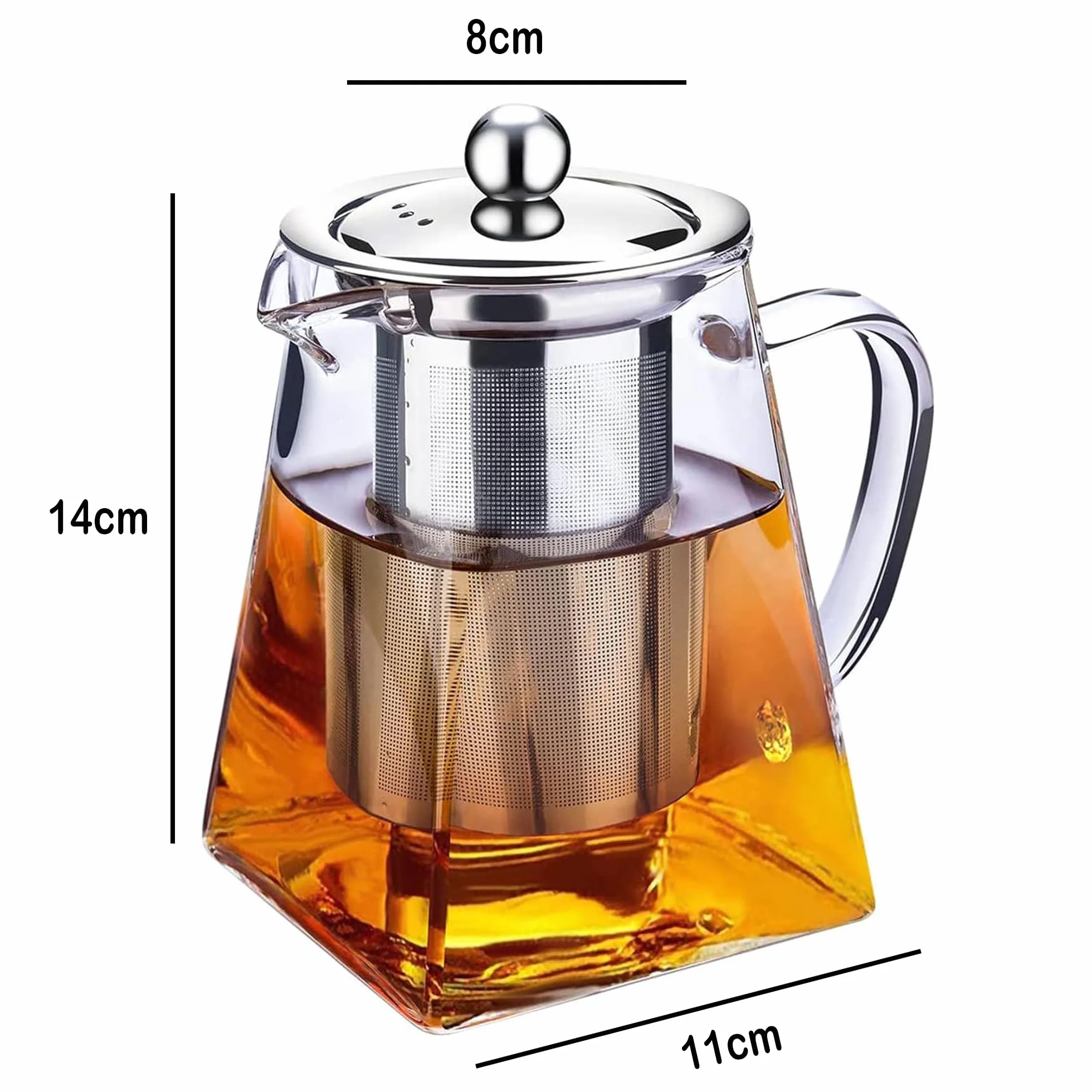 Teiera in Vetro da 550 ml, Teiera Resistente al Calore in Vetro Borosilicato Trasparente con Filtro in Acciaio Inox, per tè Sfuso e tè in Fiore, Caffè