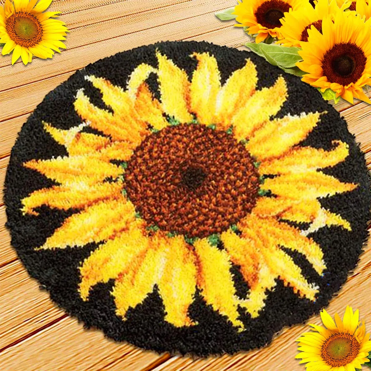 Mocoli Set tappeti da annodare, fai da te, punto croce, set con attrezzi (girasole, 50 cm)