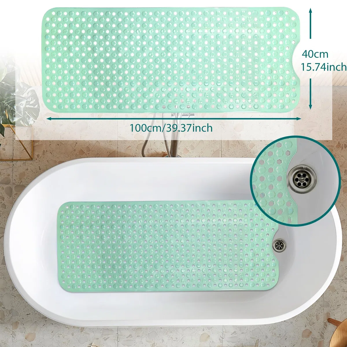 100x40cm Tappetino Doccia Antiscivolo, Tappetino Antiscivolo Vasca da Bagno, Senza BPA e Sensibile alla Pelle, Resistente Alla Muffa e Lavabile in Lavatrice in PVC (Verde Chiaro)