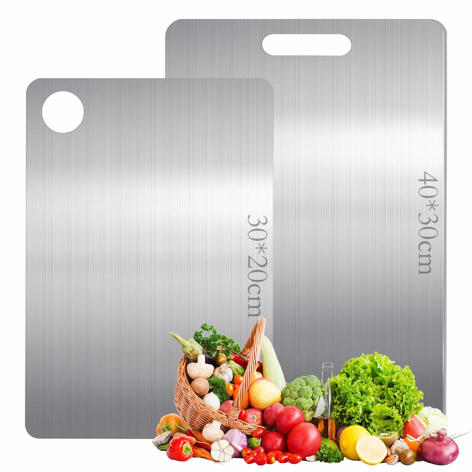 2 Pezzi Tagliere Acciaio Inox, Tagliere in Acciaio Inossidabile 304, titanium cutting board Multifunzione, tagliere Cucina per Uso per Carne, Frutta, Verdura(30 * 40cm+30 * 20cm)