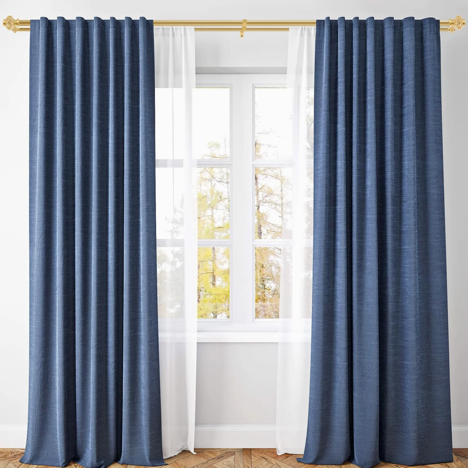 Bastone per tende doppio da 2,5 cm, con fermatende, lunghezza regolabile con terminali traslucidi, asta di sospensione per finestra di casa, soggiorno e camera da letto (oro, 123-212 cm)