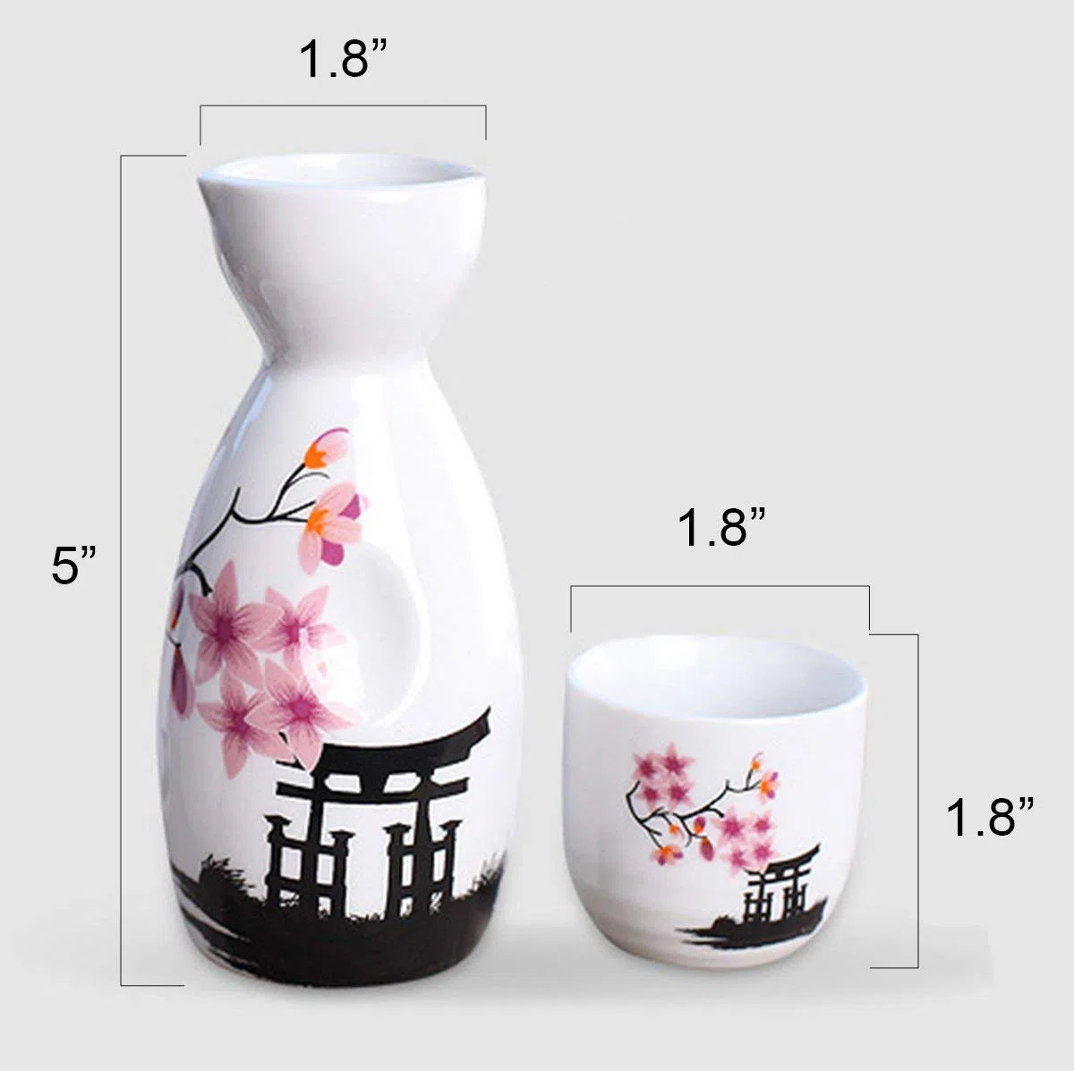 Lawei Set di sake giapponese in ceramica, 5 pezzi, motivo: fiori rosa