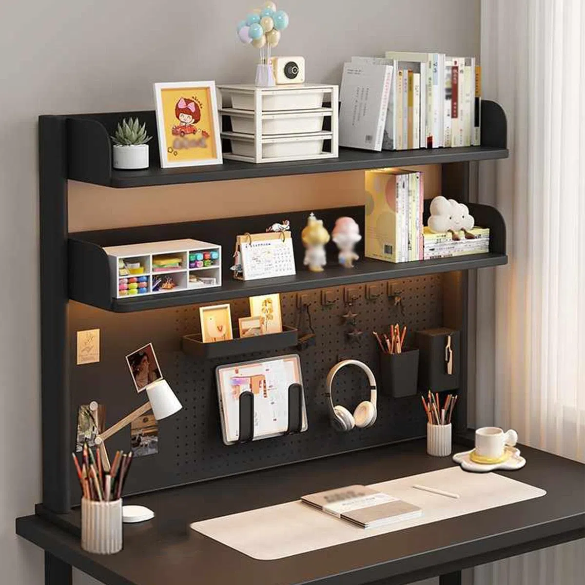 Organizer da scrivania con morsetto, multiuso, libreria da tavolo, libreria regolabile, espositore da scrivania (nero, 80 cm)