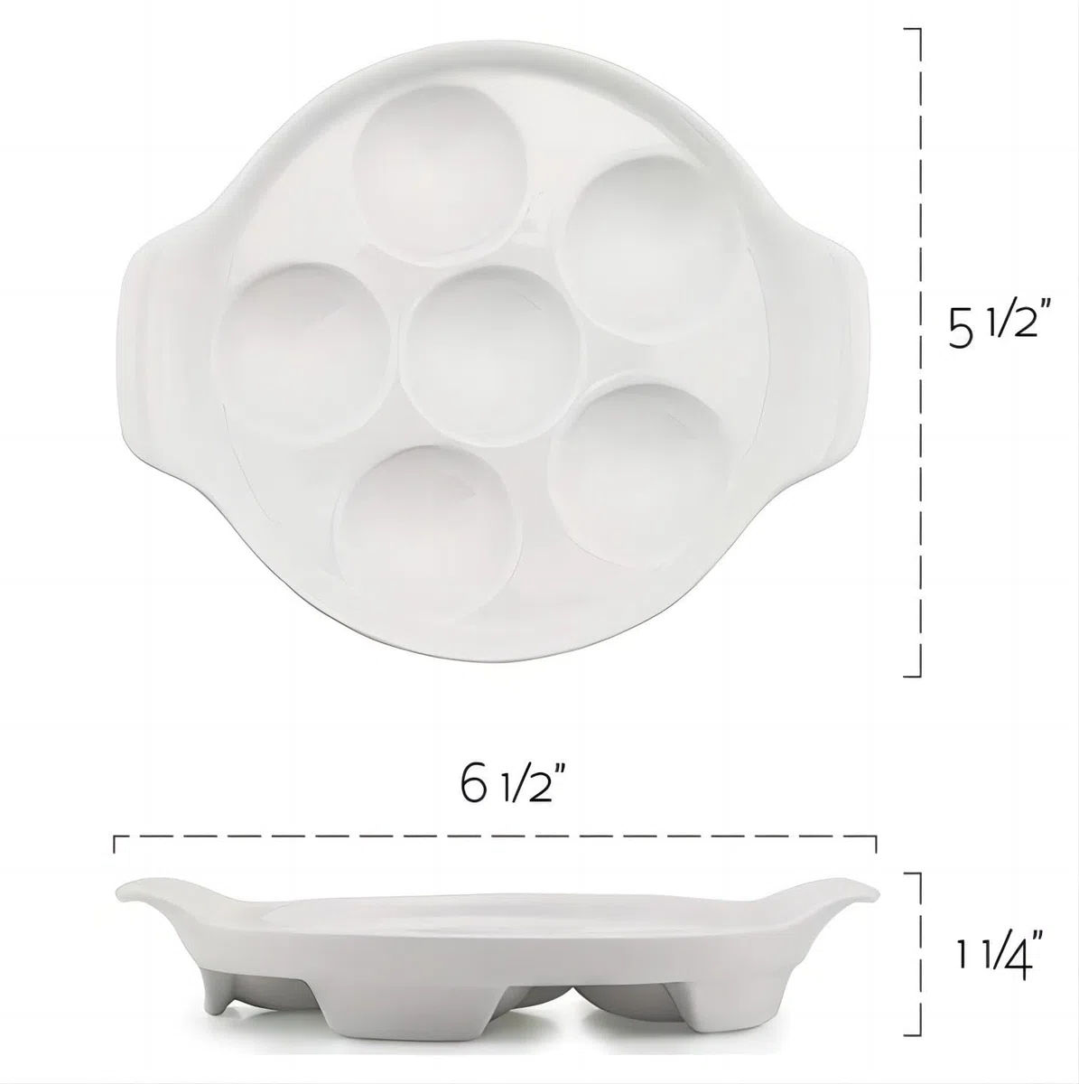 Bamboo's Grocery LoKii Confezione da 2 piatti in ceramica a 6 fori, piatto per lumache con manici, piatti dietetici, bianco, 15,2 cm, medio