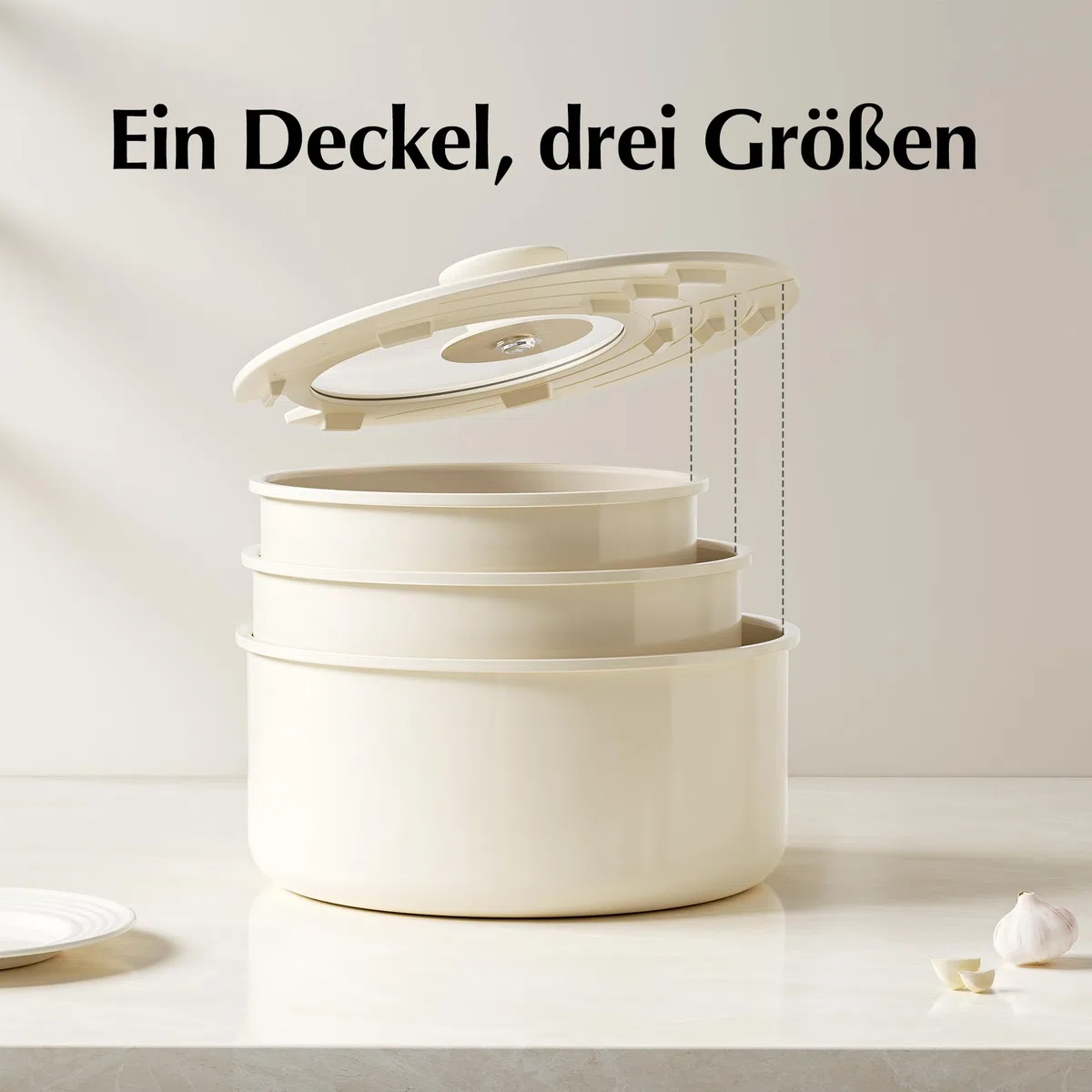 Redchef Set di Pentole Ceramica e Casseruola con manici rimovibili, pentole antiaderenti 16/18/20cm, coperchio ermetico 3-in-1, compatibile con induzione e tutti i piani cottura, resistenti al forno