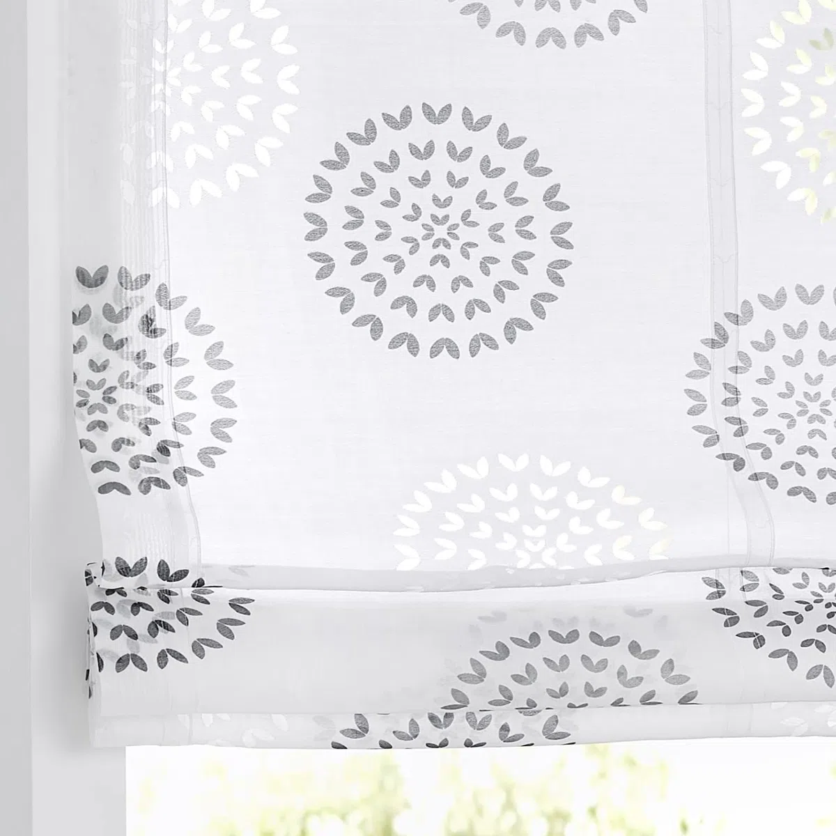 Kutti Bella Tenda a pacchetto con occhielli, design a cerchio stampato bianco e antracite, ganci per finestra inclusi 45 x 140 cm