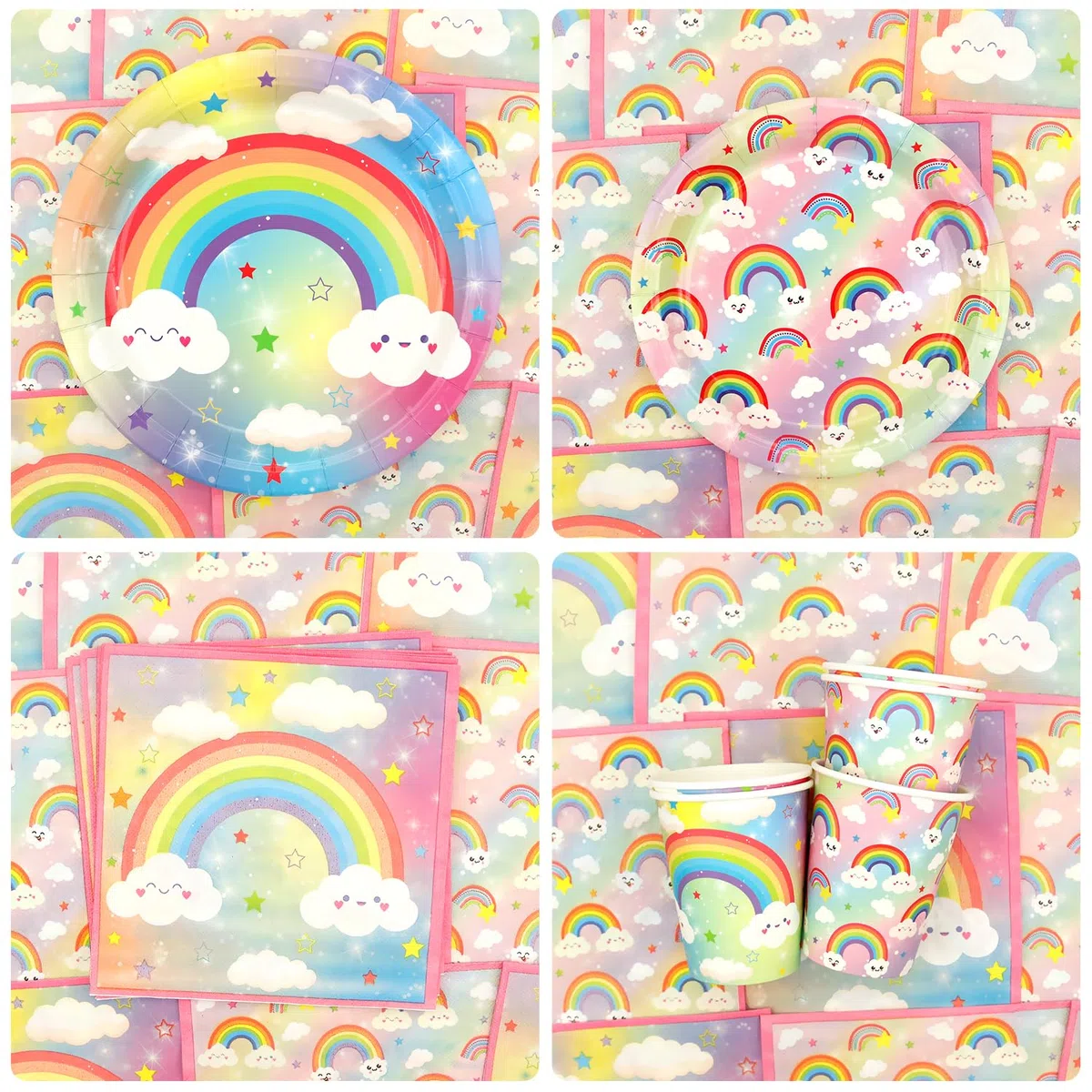 Decorazioni per Festa di Compleanno a Tema Arcobaleno - Forniture per Festa Arcobaleno compresi sfondo, piatti, Cake Topper, tazza, tovagliolo, palloncino, tovaglia - per 20 persone (BJ)