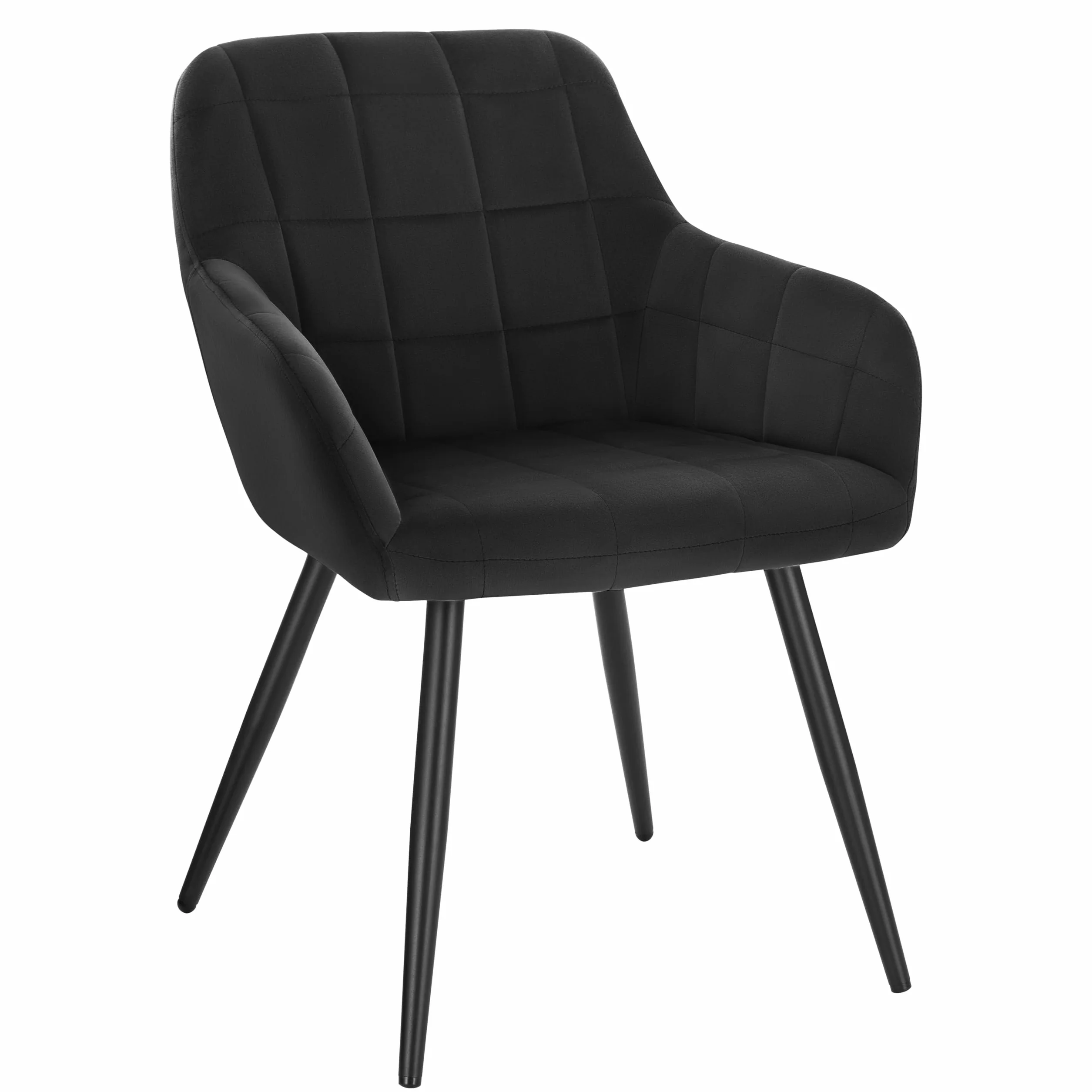 WOLTU Sedia per Sala da Pranzo Imbottita, Poltroncina in Velluto,Sedia da Cucina con Braccioli e Schienale, Gambe in Metallo, moderne,Nero,