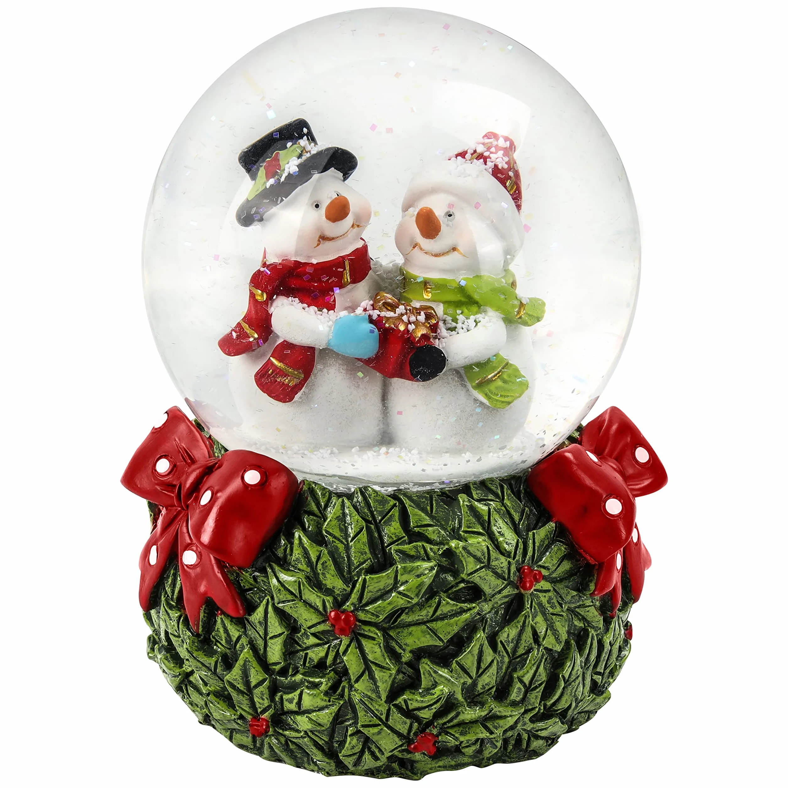 Belle Vous Palla di Neve Natalizie Musicale - Palle con la Neve da 8,5 x 13 cm LED, Vortice di Glitter e 8 Canzoni - Regali e Decorazioni Tavola di Natale - Sfera Neve Vetro Forma Palla Neve Natale