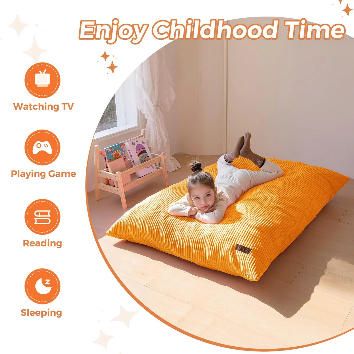 MAXYOYO Pouf da Salotto, Copertura Rimovibile in Velluto Costoluto, Pouf Letto con Imbottitura in Schiuma Morbida, Sacco Puff per Bambini Stabile Senza Struttura, Divano da Salotto