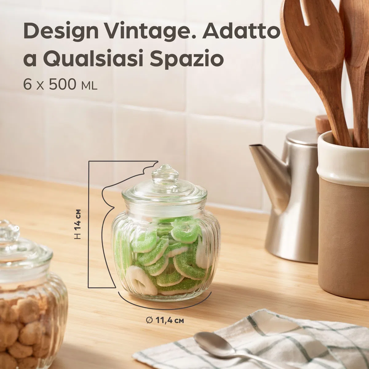 Star-Line -Set di barattoli in vetro a chiusura ermetica, capacità: 500 ml, contenitore per caramelle, ingredienti, spezie, 6 pezzi