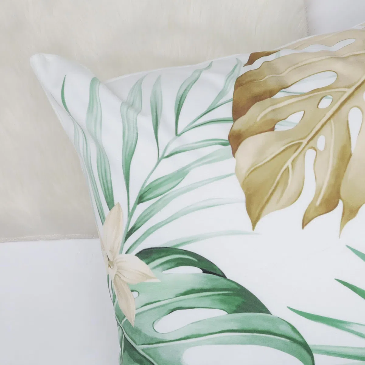 Bonhause Federe per Cuscini Foglie Tropicali 45 x 45 cm Copricuscini Foglia Verde Marrone Velluto Morbido Federa per Cuscino Divano Casa Giardino Decorazione Set di 4