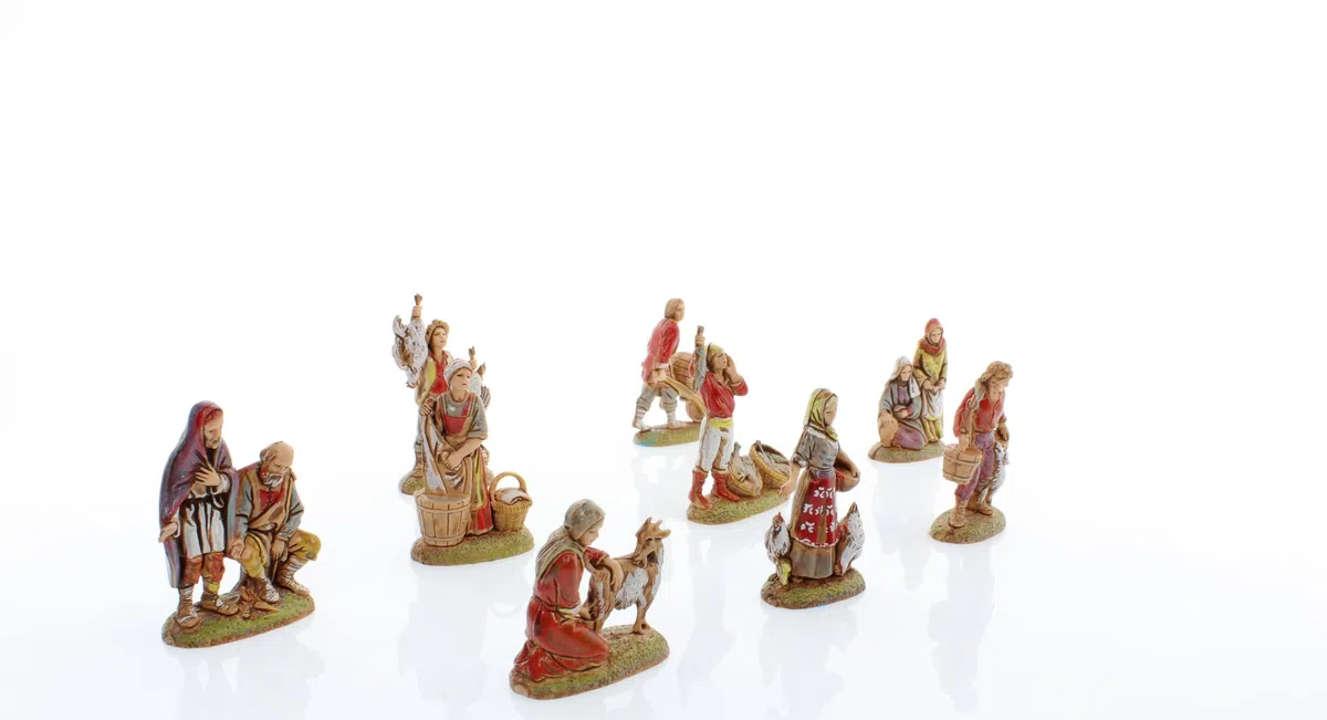 Moranduzzo Set 9 Pastori Napoletani Adatto a Presepe da 6 cm Scala 1:32 – MINI 6 – Statuina Indistruttibile, Stile '700, Rifinita a Mano, Scultore M. Landi, Made in Italy
