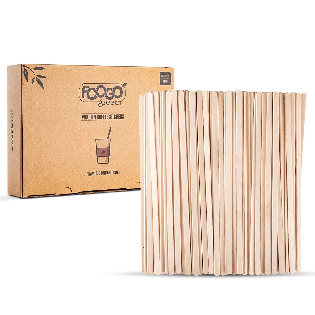 FOOGO Green 1000 Cucchiaini da Caffè in Legno, Extra Lunghi 19 cm, Certificati FSC®, Cucchiaini per Cocktail, Bastoncini in Legno per Artigianato, Bevande Calde e Fredde, Compostabili e Resistenti