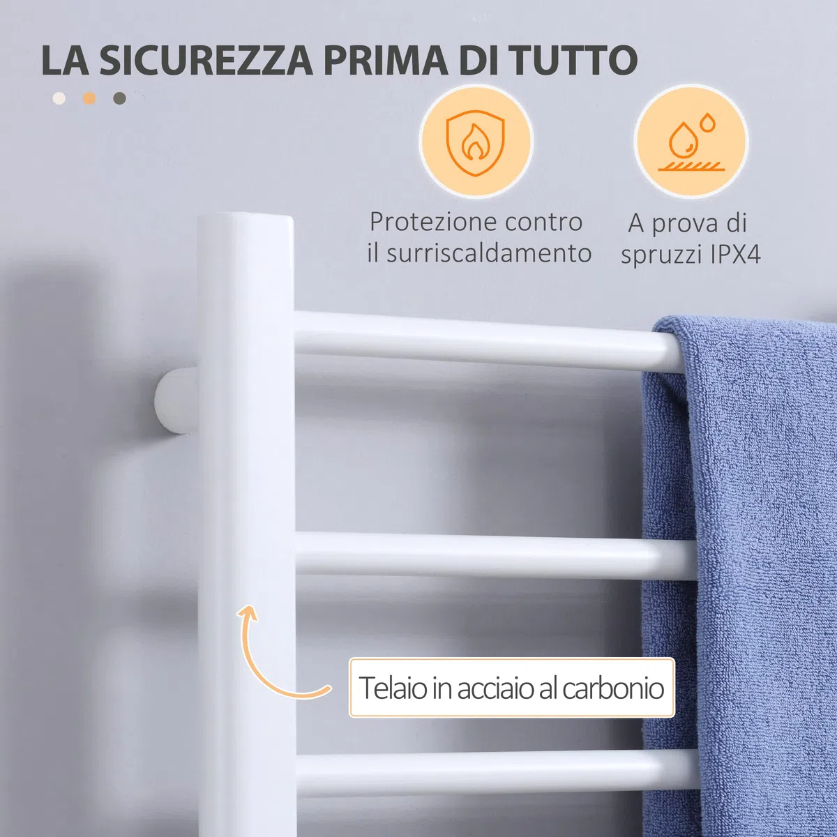 HOMCOM Scaldasalviette Elettrico a 8 Barre, Portasciugamani Riscaldato con Timer e Controllo Temperatura, in Acciaio al Carbonio, 50x45x90 cm, Bianco