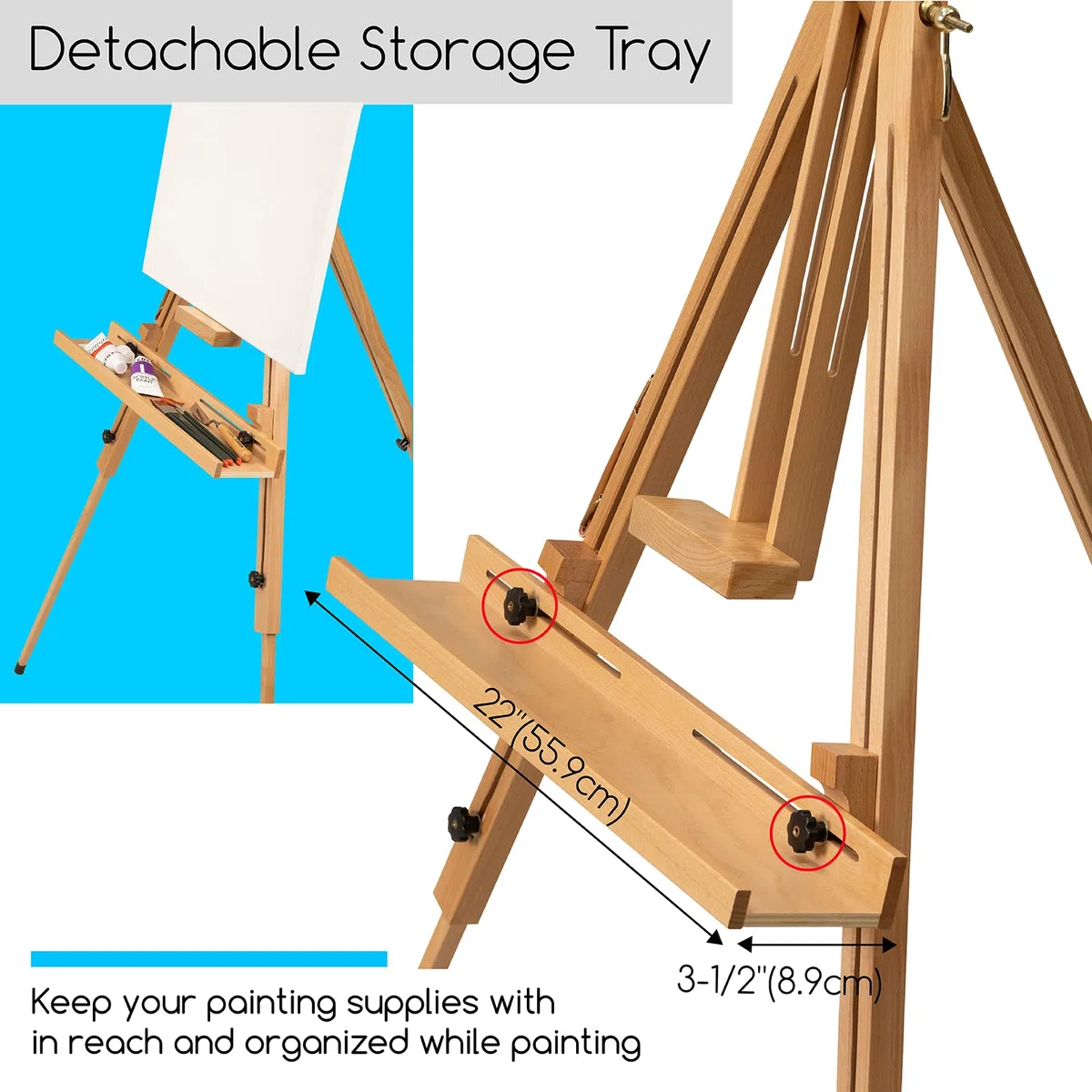 Meeden, cavalletto a treppiede per pittura, universale, regolabile, portatile, in legno di faggio, perfetto per pittori, studenti e artisti di paesaggio, può contenere tele fino a 111,8 cm