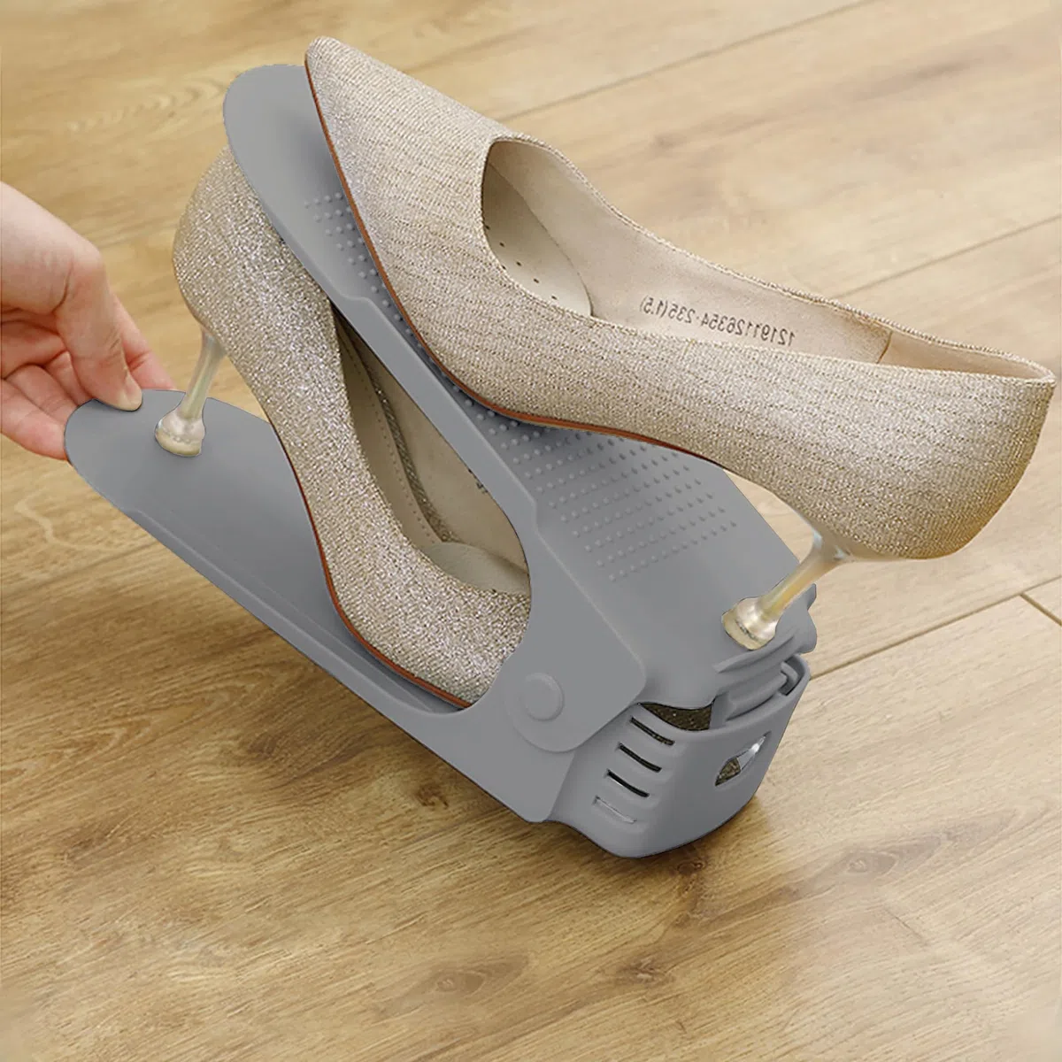 Froadp - Set di 10 portascarpe regolabili, antiscivolo, a 3 altezze, in PP a doppia strato, salvaspazio, per la conservazione delle scarpe (Grigio)