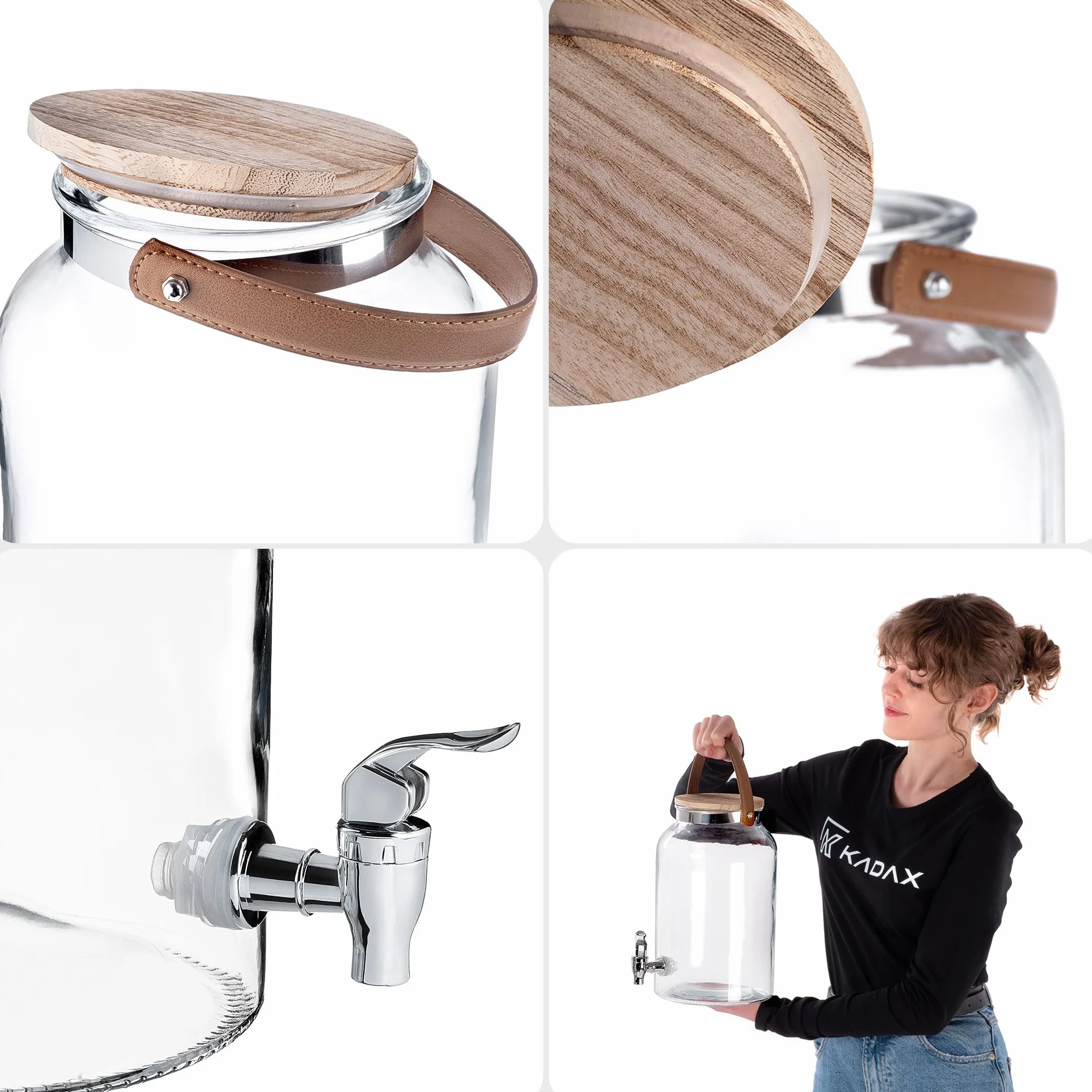 KADAX Dispenser per bevande da 5,6 litri, distributore di limonata con rubinetto e coperchio, grande erogatore di acqua in vetro, dispenser di succo, contenitore per bevande, contenitore in vetro