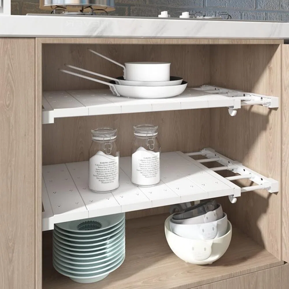 Mensole regolabili per armadio, 24 cm, asta di tensione espandibile per armadi, scaffali regolabili, per cucina, bagno, guardaroba, lunghezza 38-60 cm