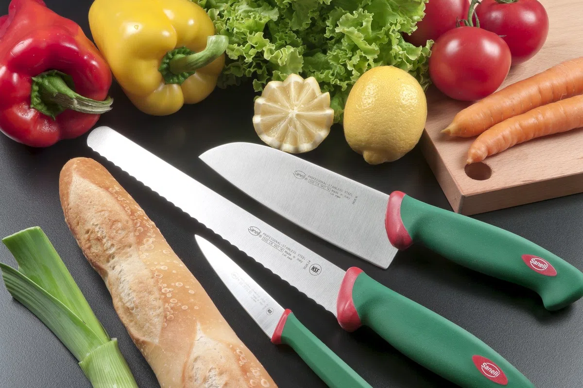 Sanelli Premana Professional Coltello Santoku, Acciaio Inossidabile, Verde/Rosso, 29 x 3 x 5.5 cm