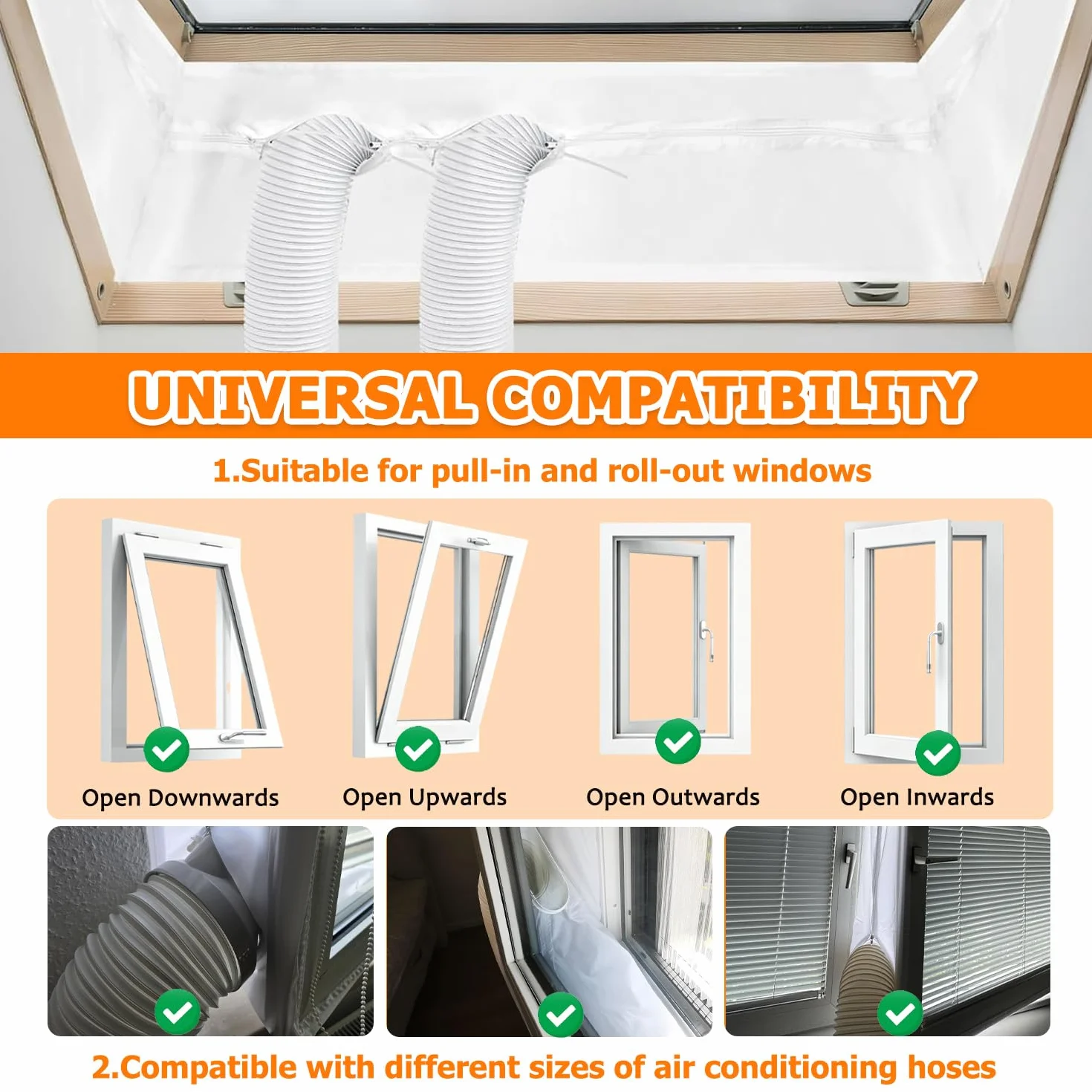 400CM Guarnizione Finestra per Condizionatore Portatile, Hot Air Stop,Guarnizione Condizionatore per Asciugatrice e Climatizzatori con cerniera e nastro adesivo