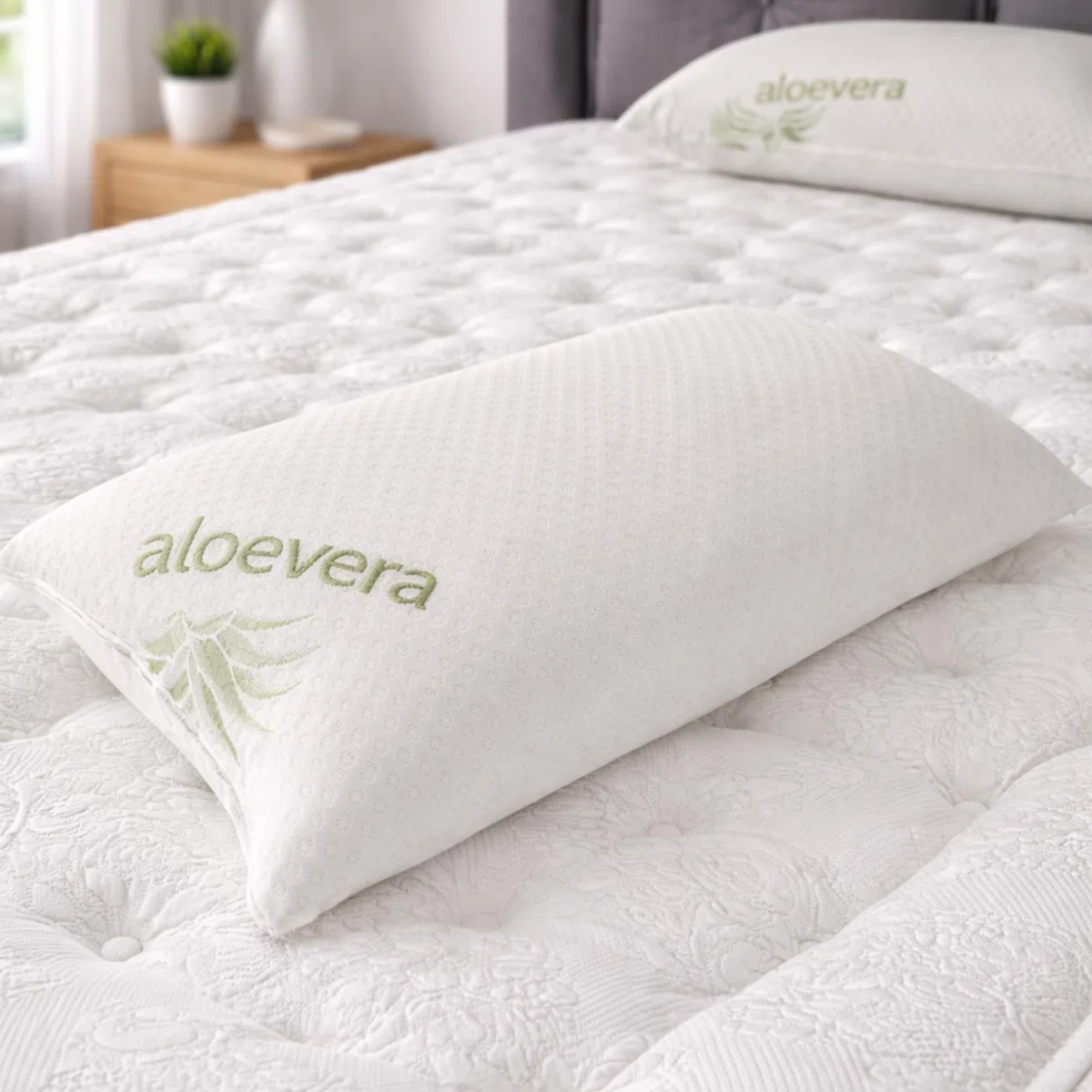 Materassi Russo Coppia Cuscini Memory Foam 40x70 cm, Altezza 13 cm, Guanciali Letto Modello Saponetta Medio Morbidi con Fodera Aloe Vera Sfoderabile, Made in Italy
