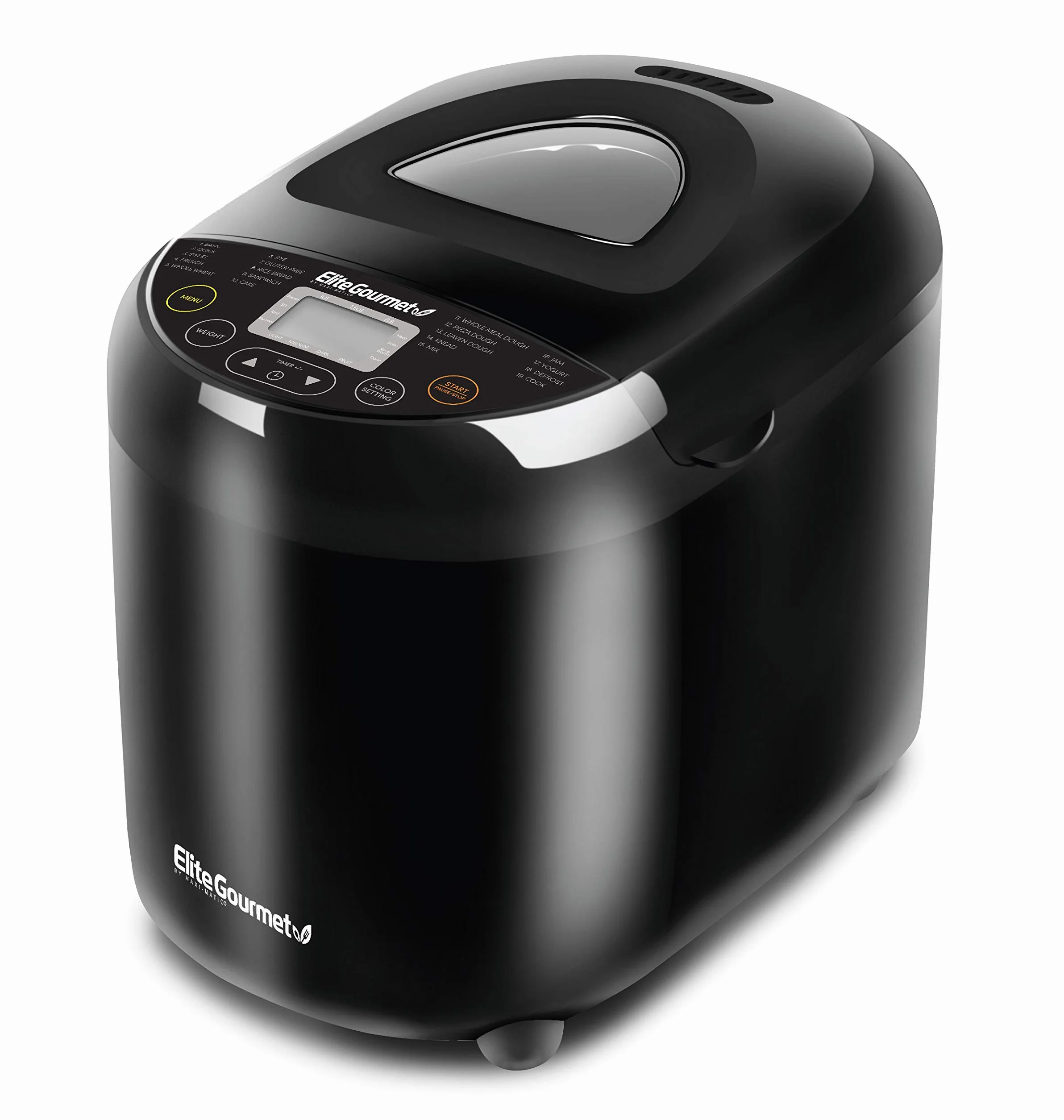 Elite Gourmet, Macchina per il pane programmabile EBM8103B, 3 formati di pane, 19 funzioni di menù, per pane senza glutine, di segale, di grano, bianco, francese e di altro tipo, 900 g, nero