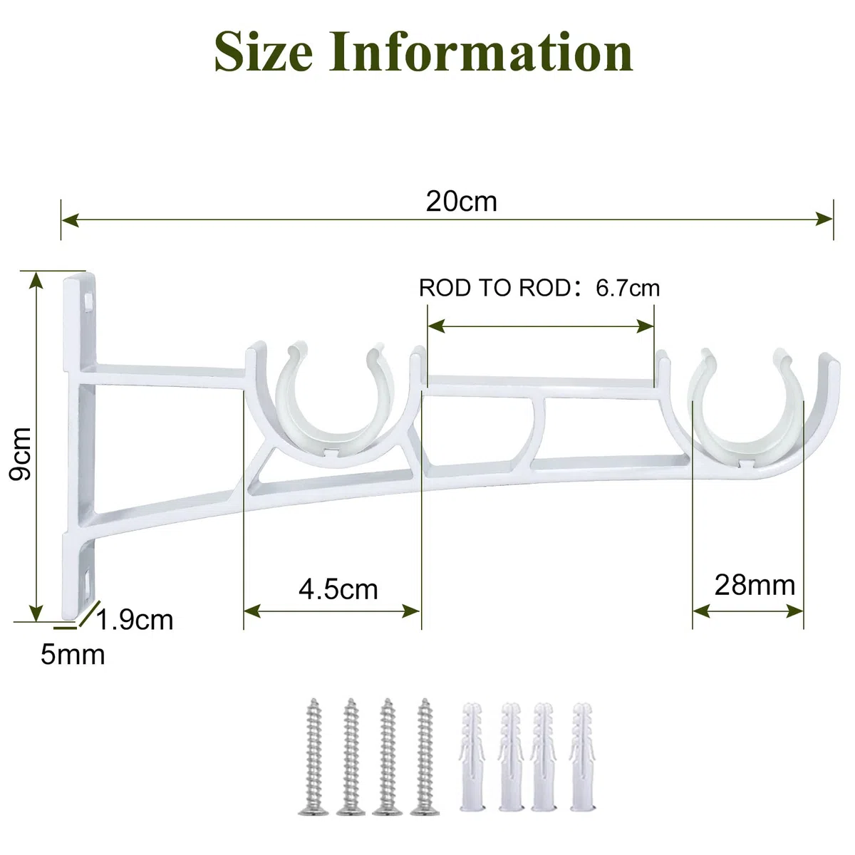 Supporti per aste per tende, confezione da 4 Staffe doppie per aste per tende da 28 mm, supporti per binari per tende resistenti, staffe bianche per aste per tende, ganci di supporto per bastoni per