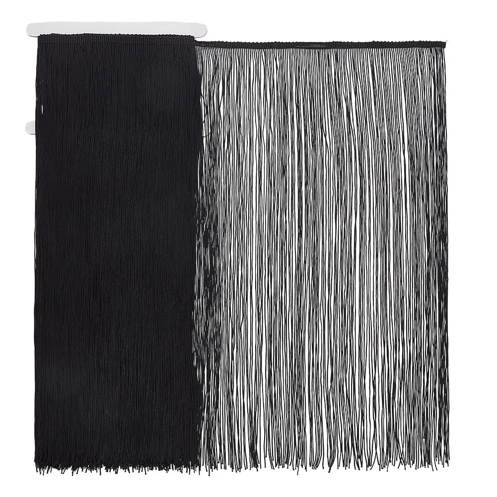 FINGERINSPIRE 2m Lungo Chainette Fringe Trim 50cm Ampia Poliestere Tassel Lace Ribbon Nero Cucito Tassel Fringe Trim Ribbon per Artigianato DIY Cucito Abbigliamento Accessori Decorazione Paralume