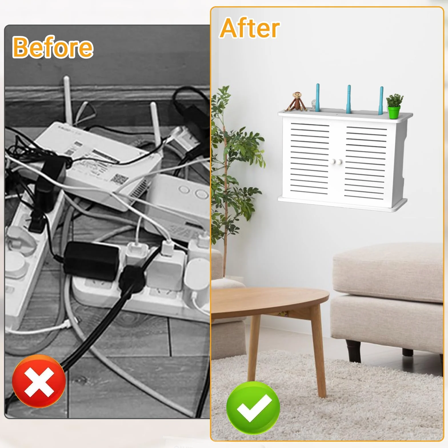 GAESHOW Scatola Portaoggetti per Router WiFi, Scatola Router Wifi Da Parete, Mensola router A Parete, Porta Modem, Organizer per Cavi per la Decorazione Della Casa