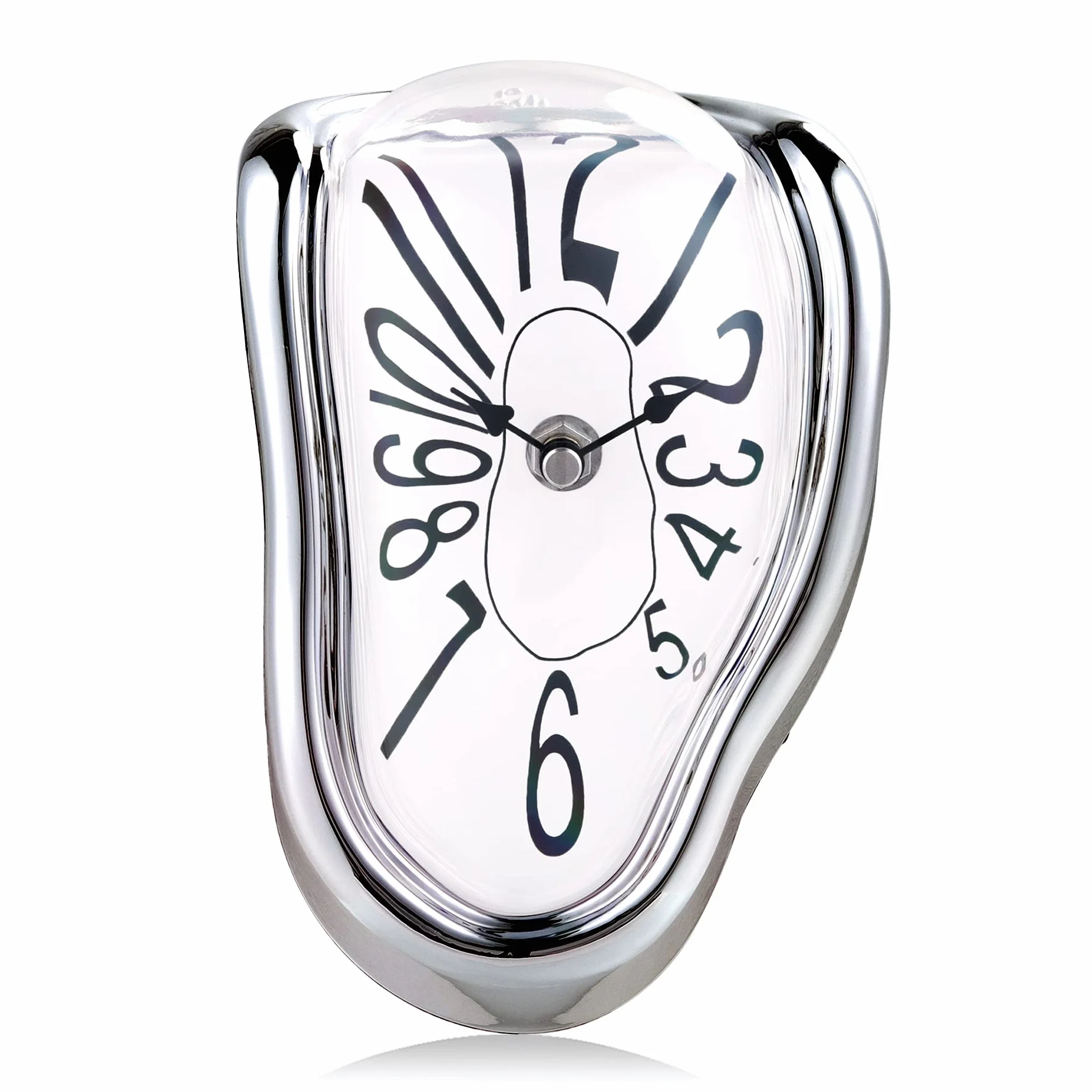 Lafocuse Orologio Fusione Salvador Dali, Stile Surrealismo Creativo Distorto, Orologio da Scrivania e da Scaffale Silenzioso Decorativo per Casa Mensola Ufficio (Argento)