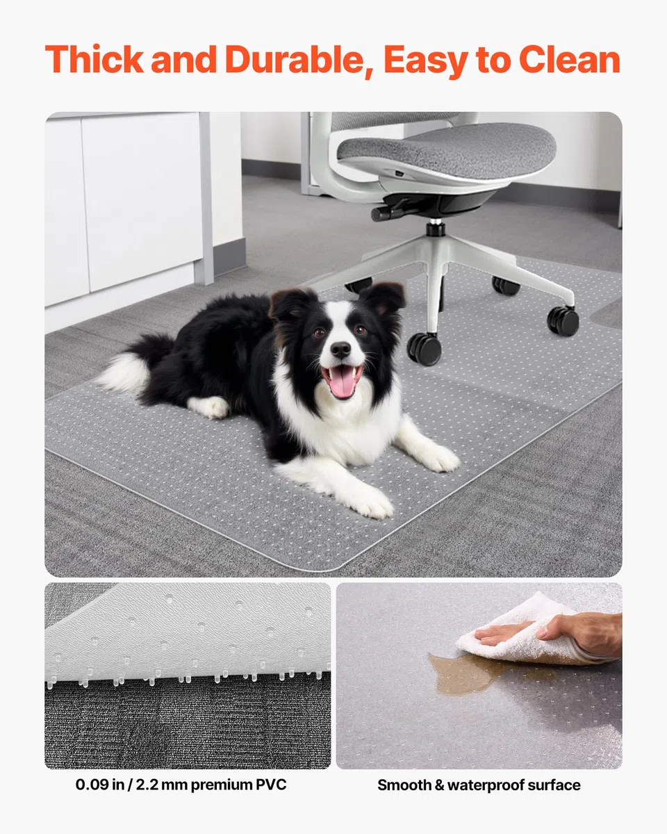 VEVOR Tappetino per Sedia con Bordo 1230 x 914 mm Tappeto Sedia Ufficio per Pavimenti in Moquette a Pelo Corto, Tappeto Protettivo Trasparente per Pavimenti in Plastica con Borchie, Facile da Pulire