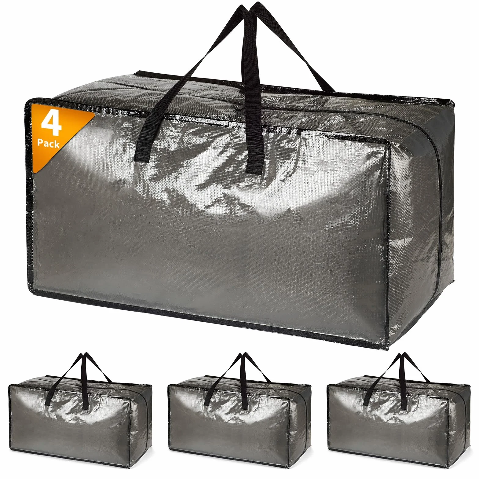 Confezione da 4 scatole portaoggetti extra large resistenti con coperchi per traslochi, grandi contenitori pieghevoli e resistenti per riporre vestiti sotto il letto