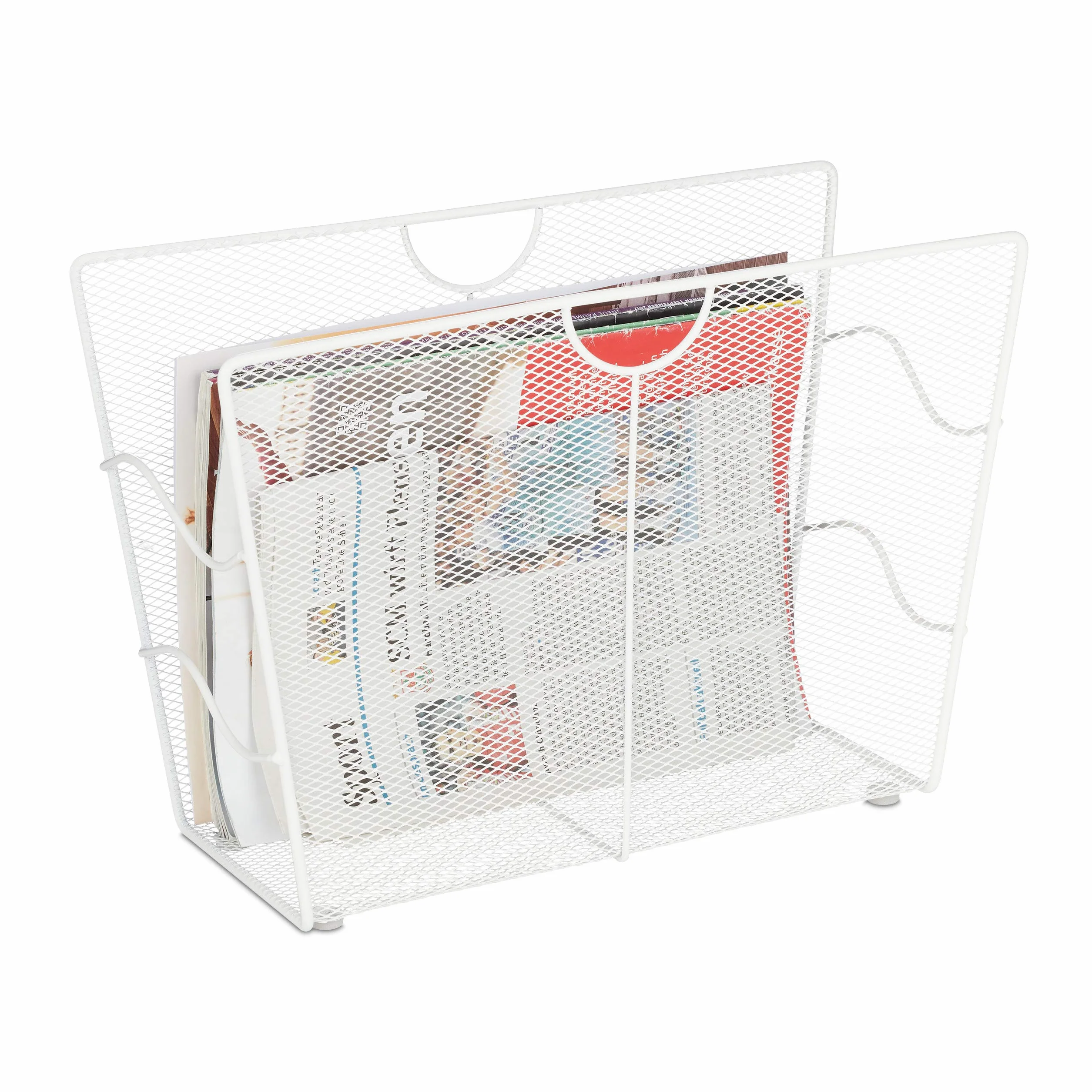 Relaxdays Portariviste, in Metallo, Organizer Porta Giornali, Autoportante, Salotto & Bagno, 27 x 39 x 17 cm, Bianco