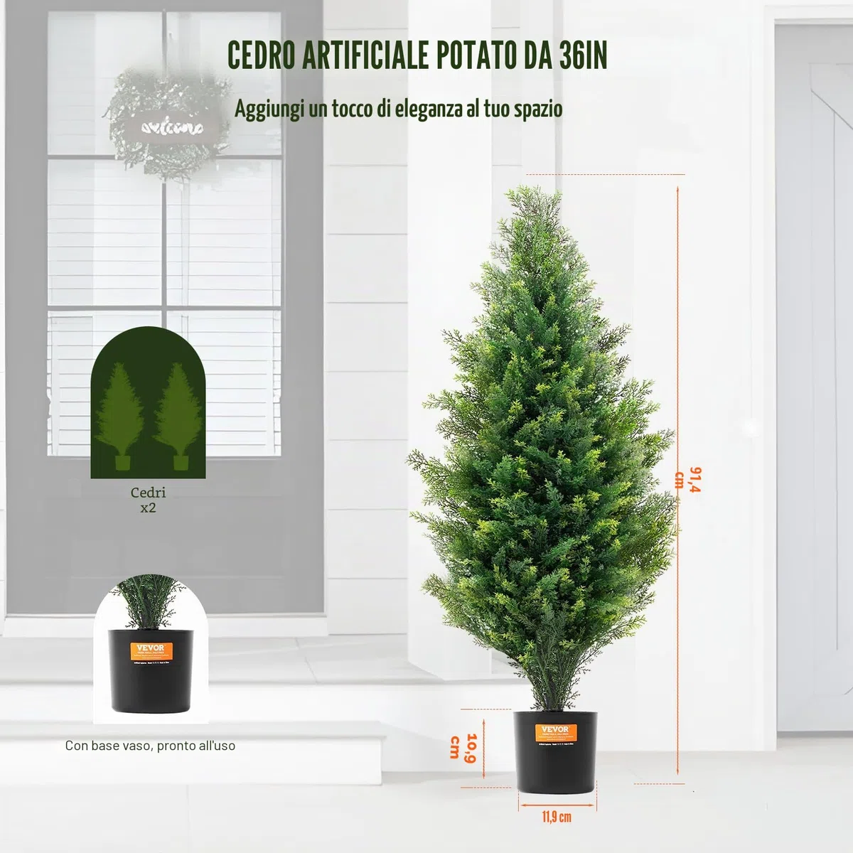 VEVOR Albero Topiario di Cedro Artificiale, Alto 91,4 cm Realistiche Piante in Vaso di Pino con Foglie Extra, Set di Verde Artificiale Protetto dai Raggi UV per Domestica di Interni Esterni (2 Pezzi)