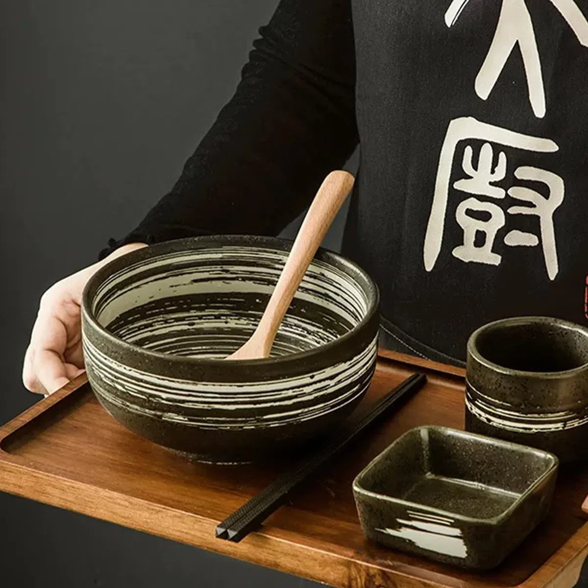Japanese Ceramic Ramen Bowl Set With Spoon and Chopsticks - Porcelain Soup Bowl