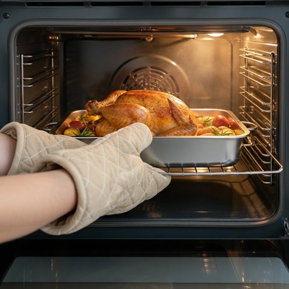 Teglie da Forno in Acciaio Inox - Teglia Rettangolare in Acciaio inossidabile - Lasagnera per Forno - Teglia Lasagna - Stampo da Forno Rettangolare - Maniglie Pieghevoli - 40 cm