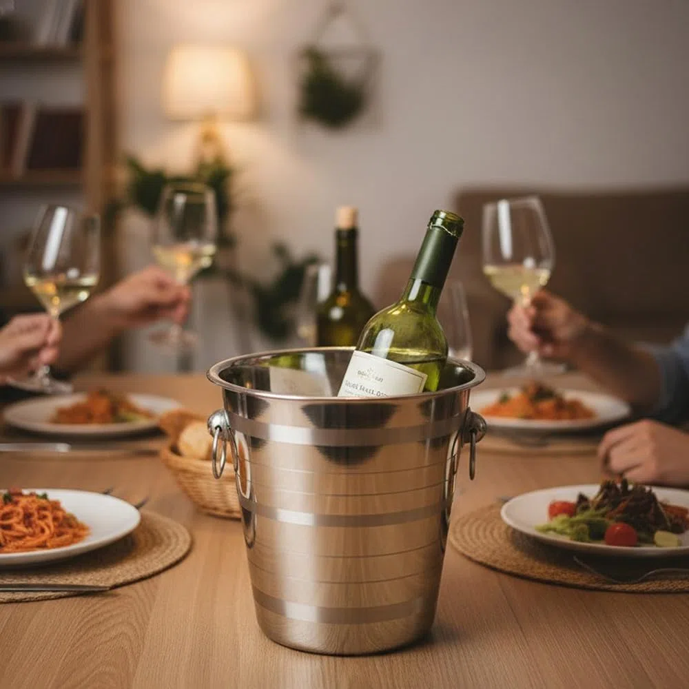 Secchiello Ghiaccio per Vino e Champagne - Portaghiaccio e Cestello Ghiaccio per Bottiglie - Porta Secchiello Ghiaccio da Tavolo