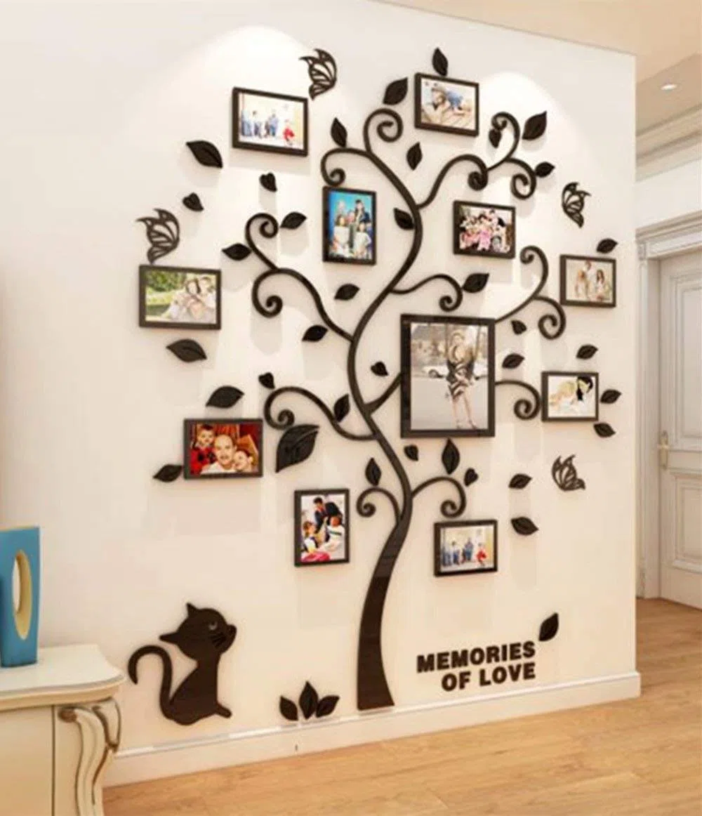 Albero Adesivo da Parete - Fai da te 3D Adesivi Murali Alberi e Famiglia Cornice Per Foto Wall Stickers Con Arts Decorazioni per Camera da Letto Soggiorno Ufficio (S: 130 * 107cm,Nero)