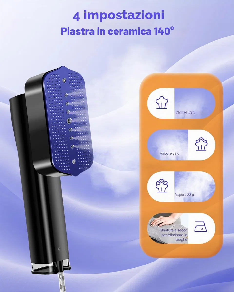Stiratore Verticale 1200W, Ferro da Stiro da Viaggio 2-in-1 con Riscaldamento Rapido 15s, Mini Ferro da Stiro Verticale da Viaggio da 700 g per Indumenti, Ideale per Viaggi, Ufficio e Casa