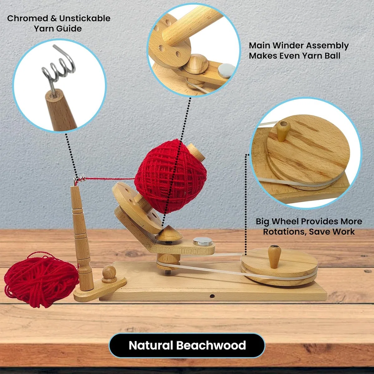 Avvolgitore a sfera in filato di legno azionato a mano e supporto per cordino per avvolgitore veloce in lana Swift Accessori per maglieria e uncinetto (Avvolgitore a sfera)
